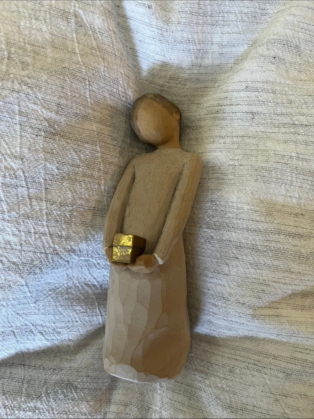 Willow Tree Trio of White Resin Figurines with Coral Bouquet and Gold Accent